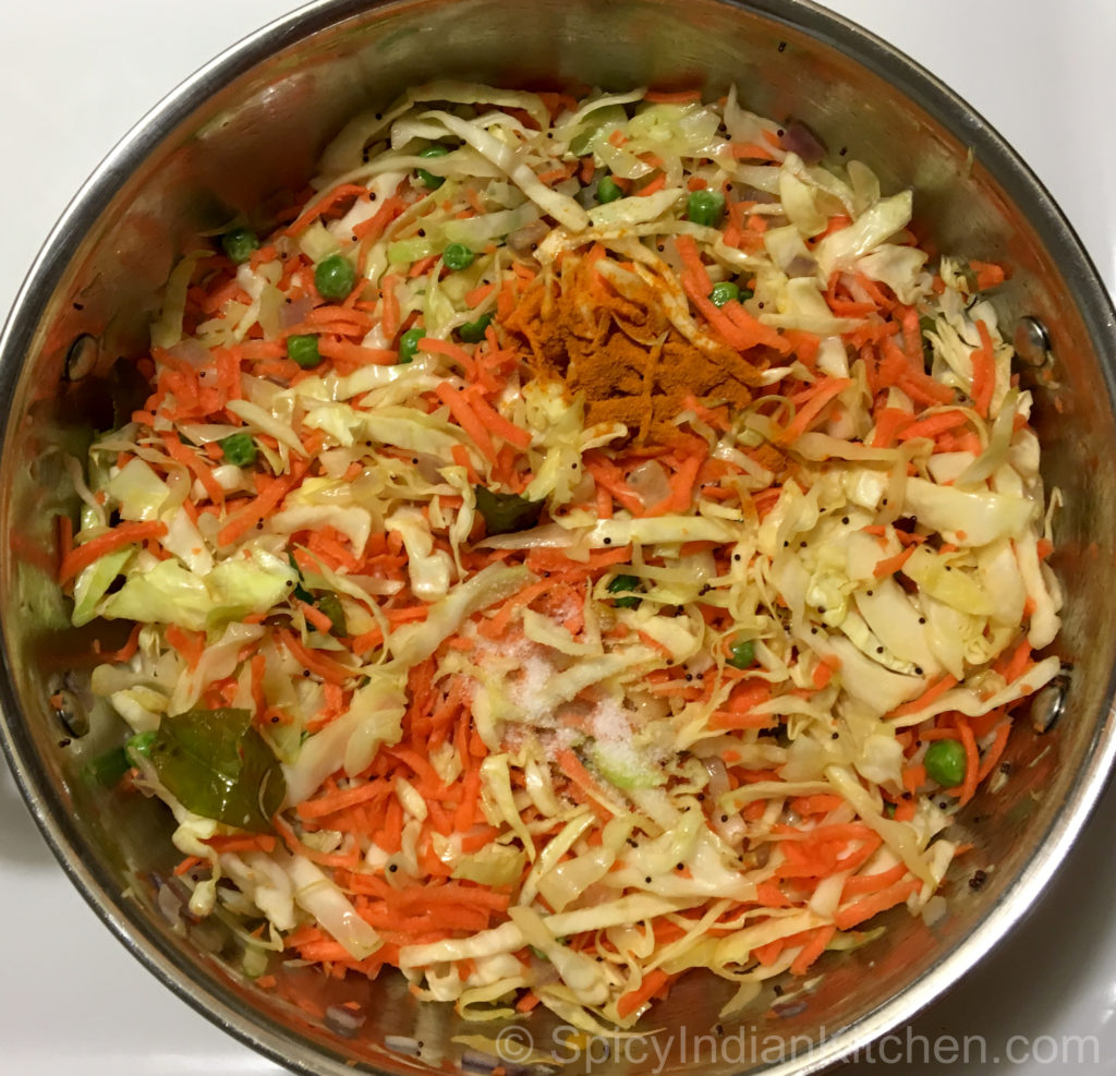 Cabbage Carrot Peas Poriyal