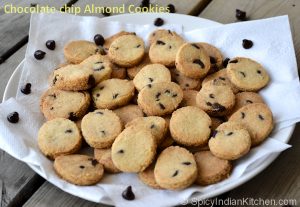 Read more about the article Eggless Chocolate chip Cookies | Almond cookies recipe | Choco chip almond cookies