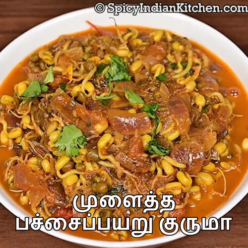 Read more about the article Sprouted Green Gram Curry in Tamil | முளைகட்டிய பச்சைப் பயிறு குருமா | Mulai Kattiya Pachai Payaru Kuruma
